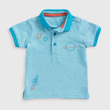 Load image into Gallery viewer, Blue Space Embroidered Half Sleeves Polo T-Shirt

