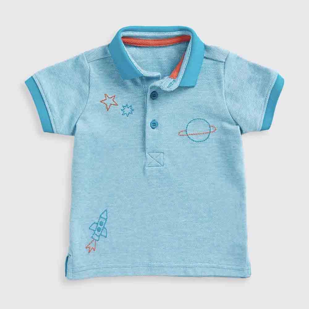 Blue Space Embroidered Half Sleeves Polo T-Shirt
