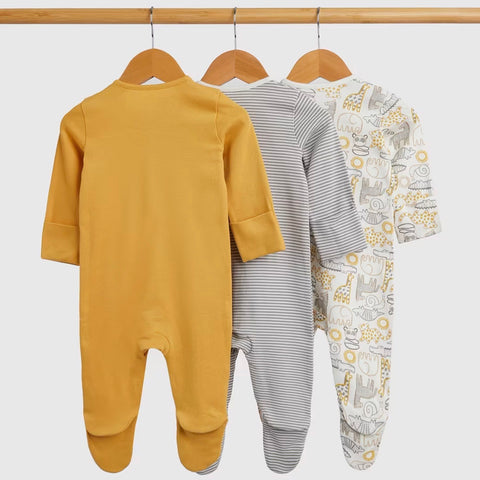 Safari Cotton Long Sleeves Footsie- Pack Of 3