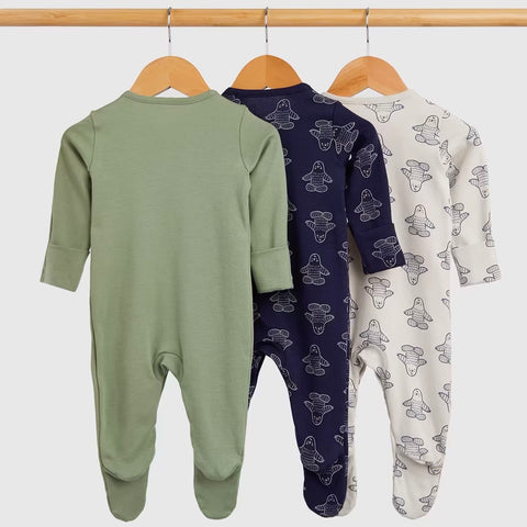 Essentials Yoga Sloth Cotton Long Sleeves Footsie - Pack Of 3