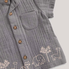 Load image into Gallery viewer, Grey Embroidered Cotton Half Sleeves Shirt With Shorts
