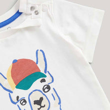 Load image into Gallery viewer, White Llama Printed Half Sleeves T-Shirt With Blue Shorts
