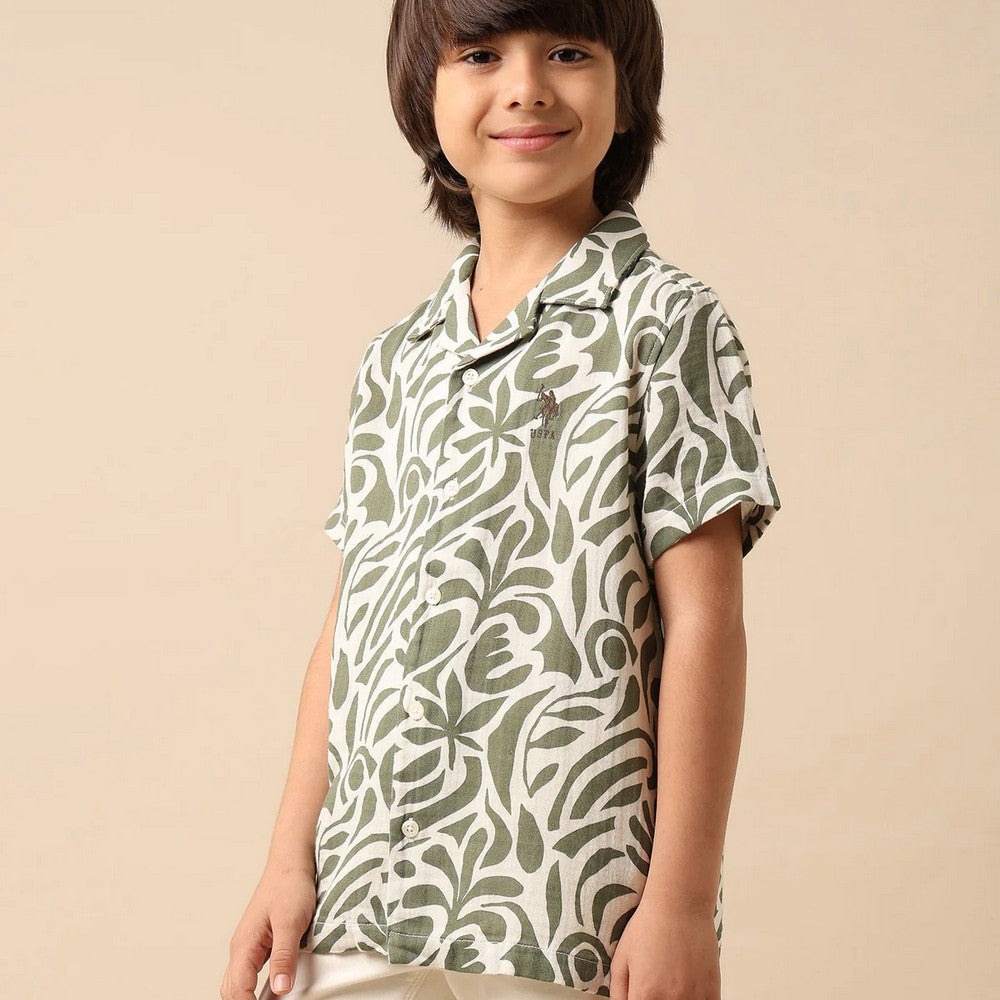 Green Abstract Printed Half Sleeves Shirt
