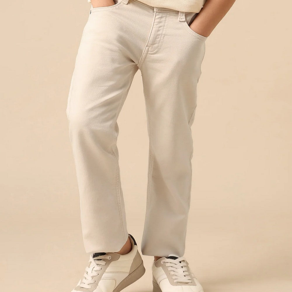 Beige Mid Rise Relaxed Fit Jeans