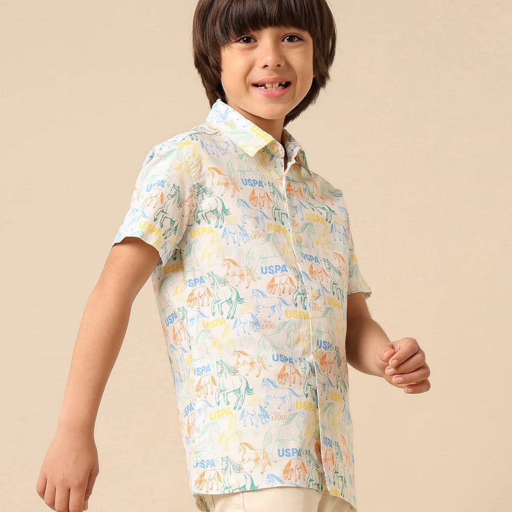 White Horse Printed Pure Cotton Shirt