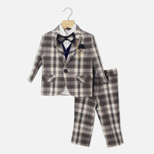 Load image into Gallery viewer, Beige &amp; Brown Tartan Checked Suit Set
