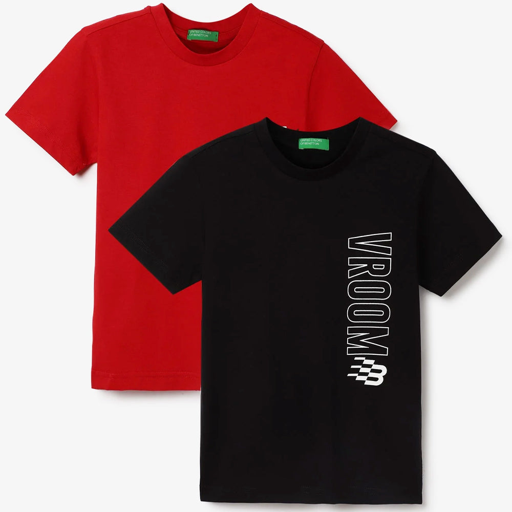 Red & Black Regular Fit T-Shirt- Pack Of 2