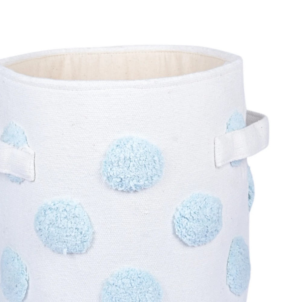 Pom Pom Round Blue Toy Storage Basket