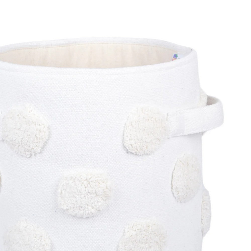 Pom Pom Round Beige Toy Storage Basket