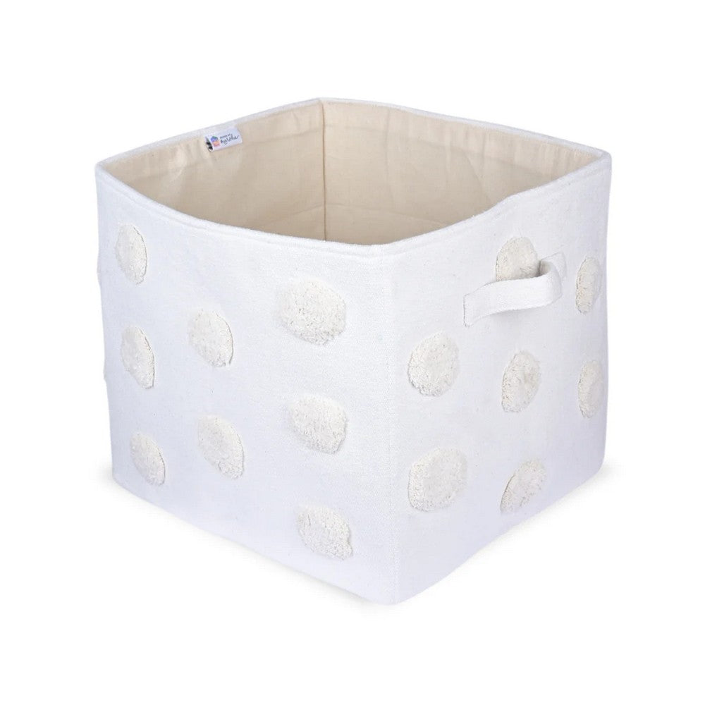 Pom Pom Rectangular Beige Toy Storage Basket