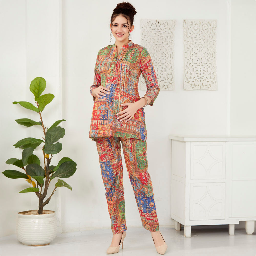 Colorful Aztec Printed Nursing Maternity Co-ord Set