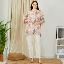 Load image into Gallery viewer, Beige Tropical Nursing Maternity Tunic With Inner And Pant Set
