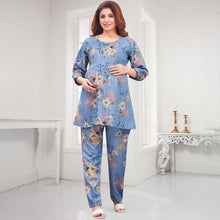 Load image into Gallery viewer, Blue Floral Printed Nursing Maternity Co-Ord Set
