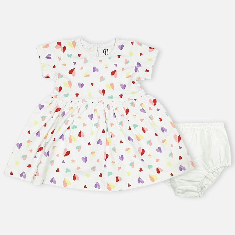 White Hearts Theme Dress With Bloomer