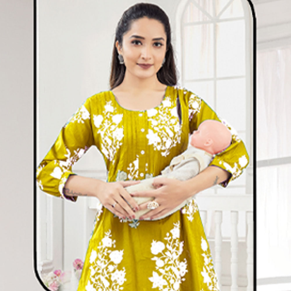 Blue & Yellow Floral Printed Nursing Maternity Co-Ord Set