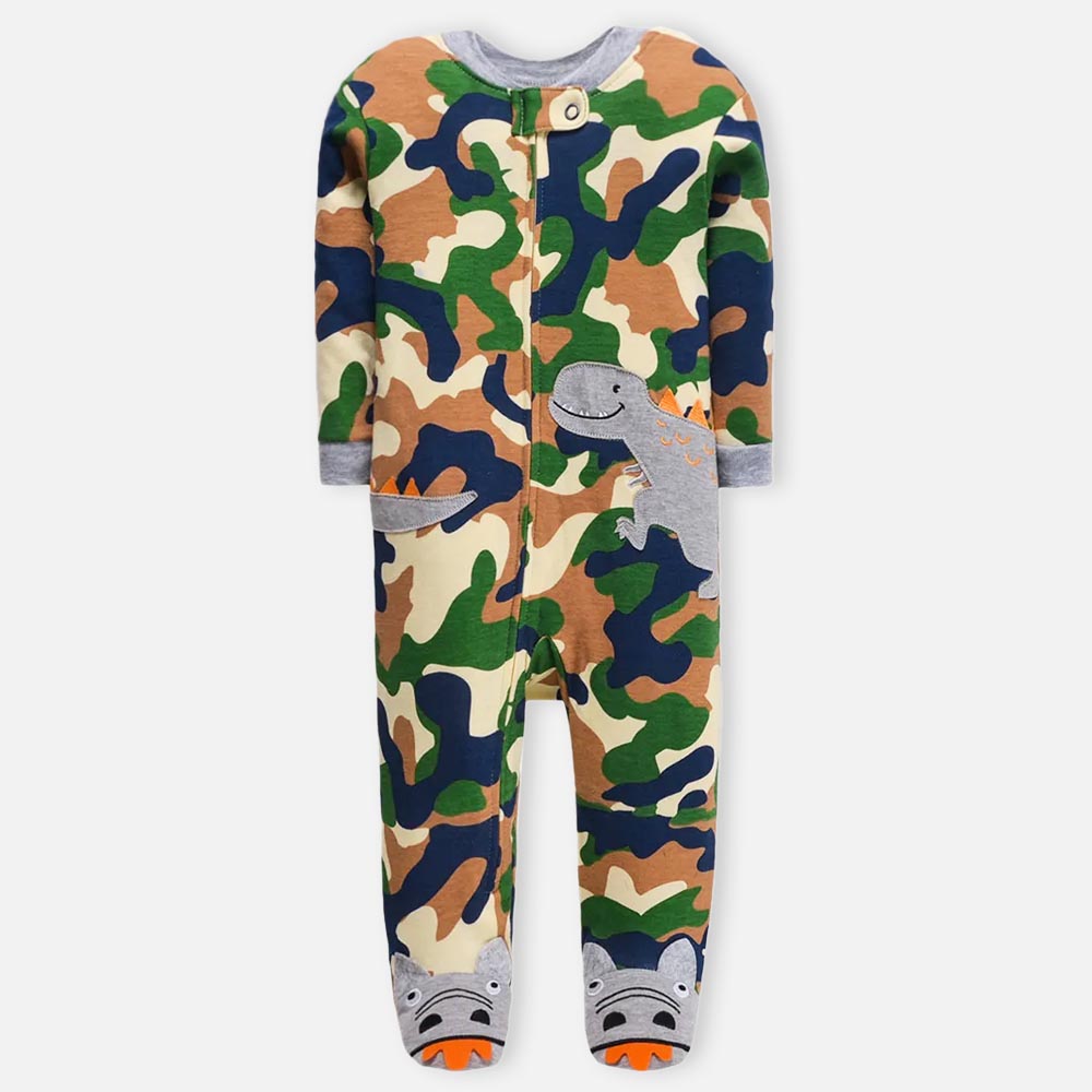 Camouflage Dino Applique Full Sleeves Footsie