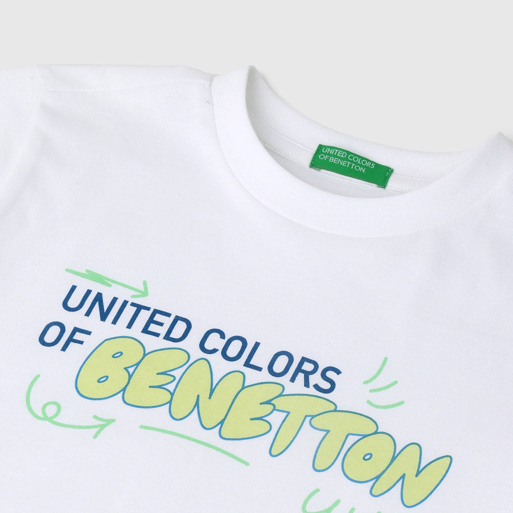 White Regular Round Neck Typography T-Shirt