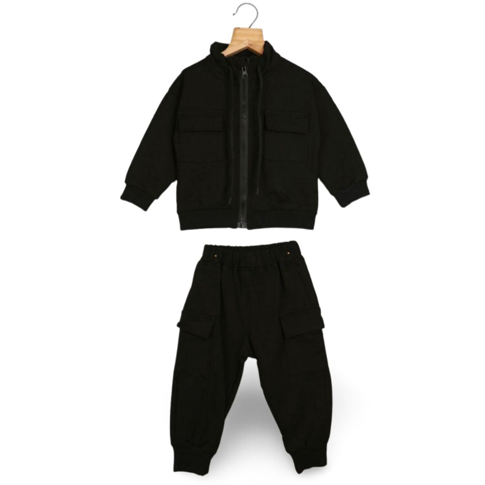 Black Zip-Up Jacket With Joggers Tracksuit