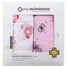 Load image into Gallery viewer, Butterfly &amp; Floral Theme Muslin Swaddle - Pack Of 2
