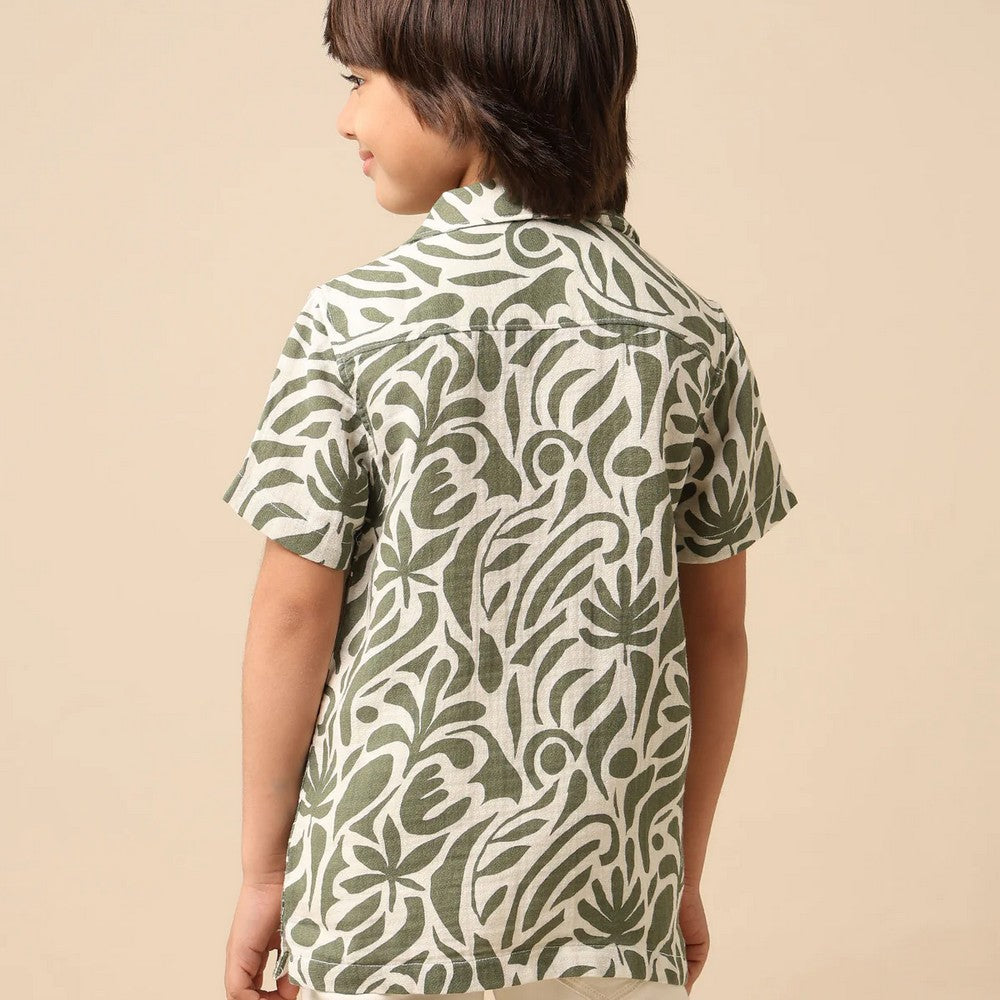 Green Abstract Printed Half Sleeves Shirt