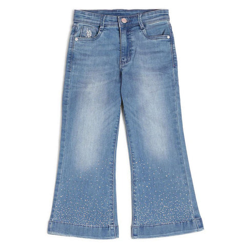 Blue Mid Rise Flared Fit Jeans