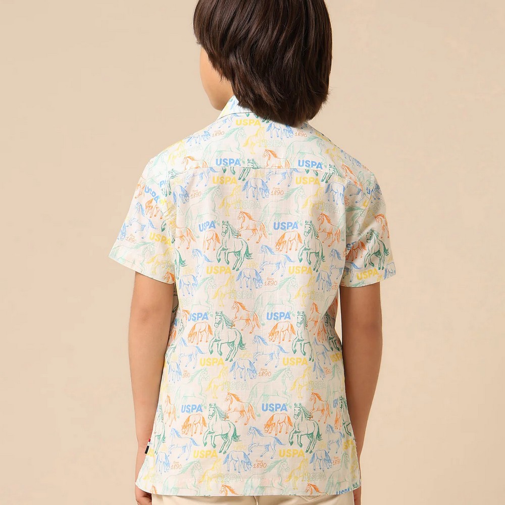 White Horse Printed Pure Cotton Shirt