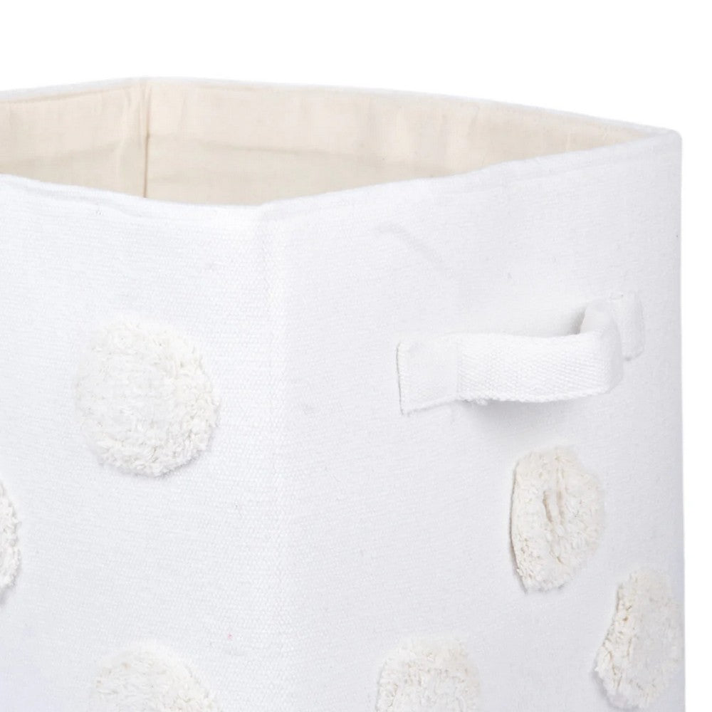 Pom Pom Rectangular Beige Toy Storage Basket