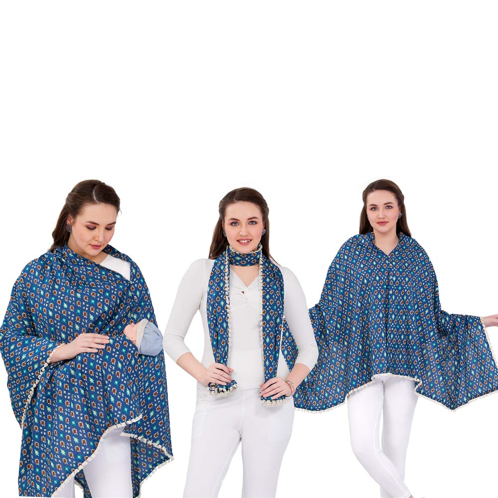 Teal Printed Cotton Nursing Cover Poncho