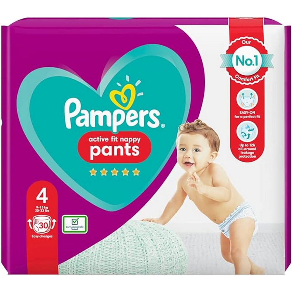 Size 4 Pampers Active Fit Nappy Pants- 30 Nappies(9-15kg)