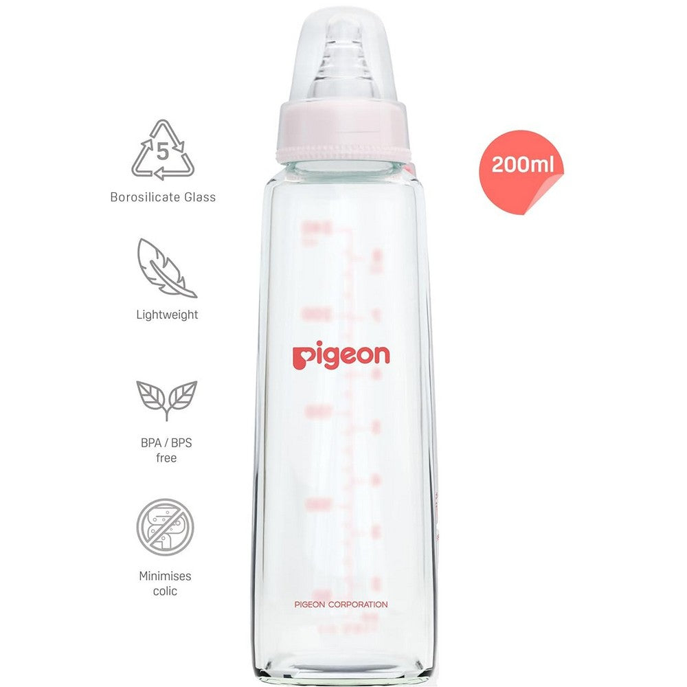 Pink Glass Feeding Bottle With 2 Nipples - 240ml