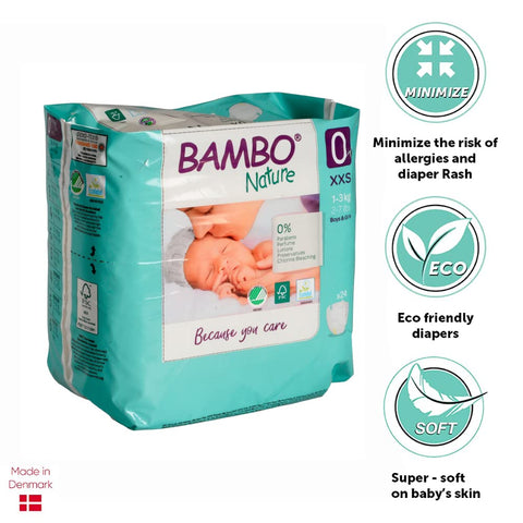 Size 0 Bambo Nature Diaper - 24 Pieces(0-3 kg)
