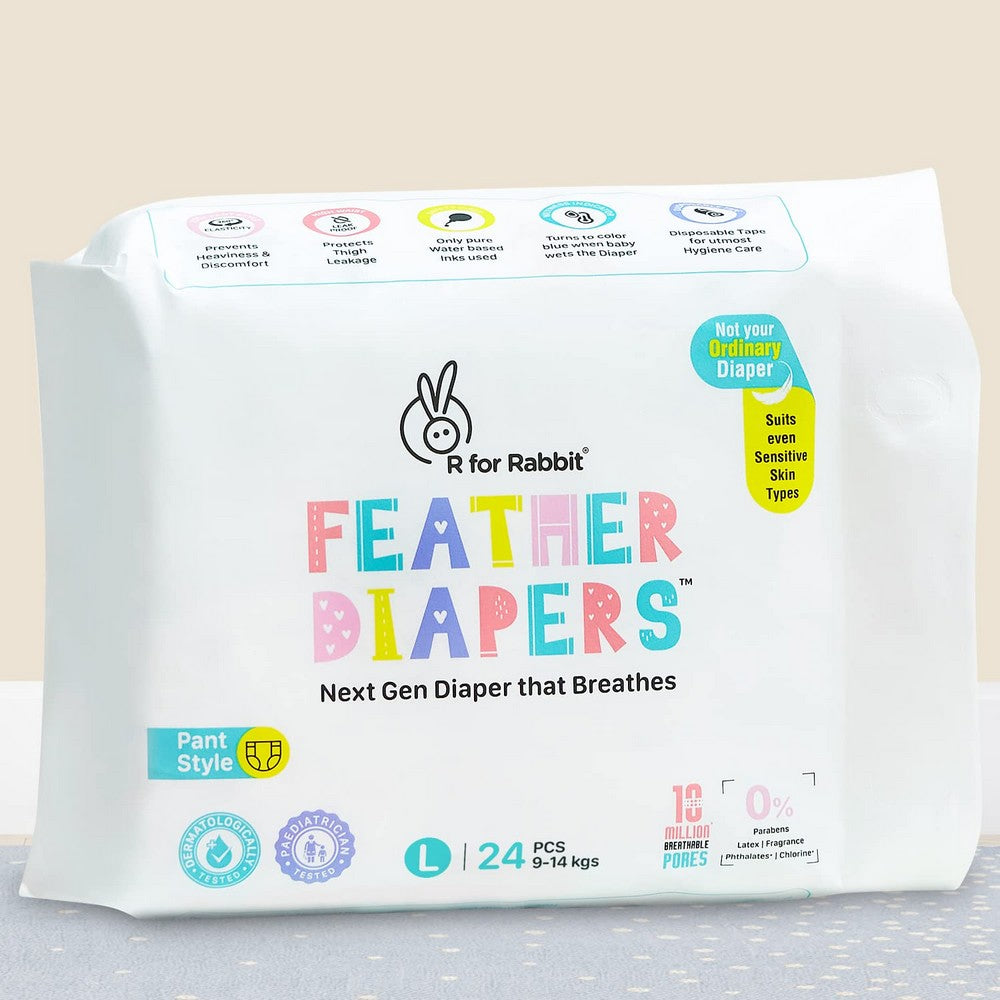L Size Feather Baby Diaper Pant- 24 Pieces(9-14kg)