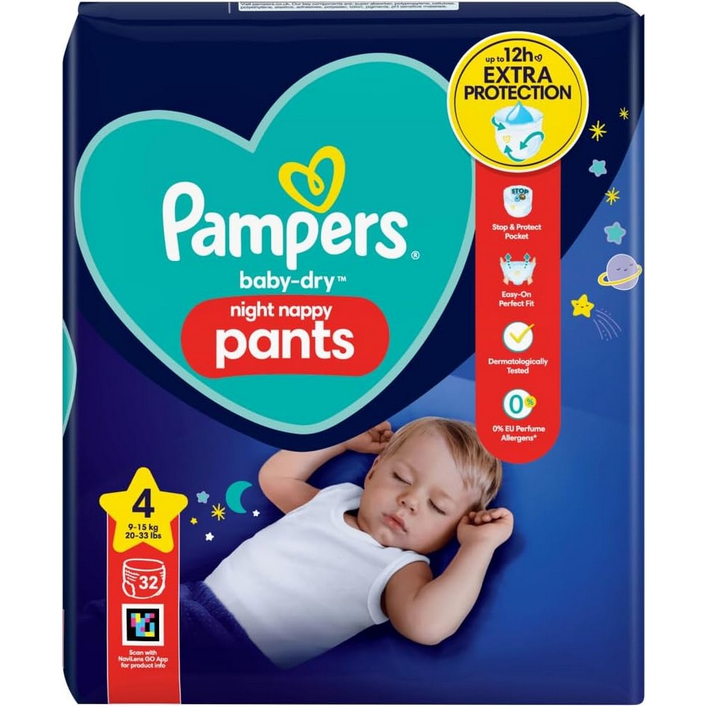 Size 4 Pampers Baby-Dry Night Nappy Pants - 32 Pieces (9-15kg)