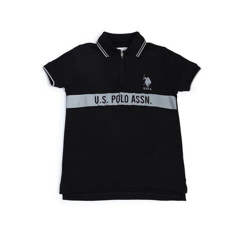 Black U.S.Polo Printed Cotton Polo T-Shirt