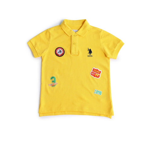 Yellow Regular Fit Fabric Decoration Polo T-Shirt