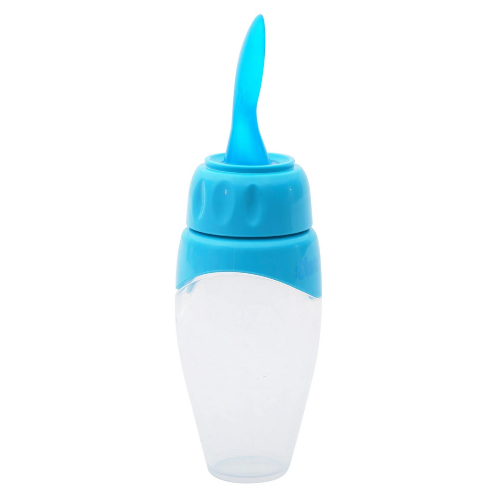 Blue Non Spill Silicone Soft Squeeze Food Feeder