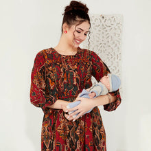 Load image into Gallery viewer, Red Ruffled Neck Nursing Maternity Rayon Dress
