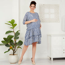 Load image into Gallery viewer, Blue Layered Nursing Maternity Dress
