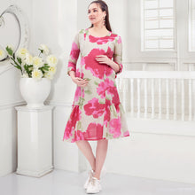 Load image into Gallery viewer, Blue &amp; Pink Tropical Printed Nursing Maternity Dress
