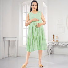 Load image into Gallery viewer, Pista &amp; Pink Geometric Printed Nursing Maternity Cotton Dress
