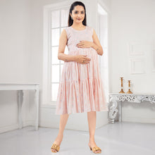 Load image into Gallery viewer, Pista &amp; Pink Geometric Printed Nursing Maternity Cotton Dress
