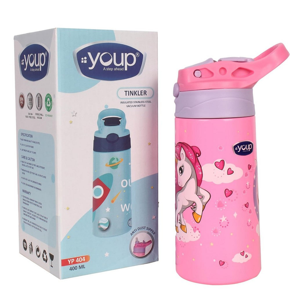 Pink Stainless Steel Insulated Sipper Bottle Tinkler - 400 ml