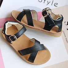 Load image into Gallery viewer, Black &amp; Golden Criss Cross Strap Sandal
