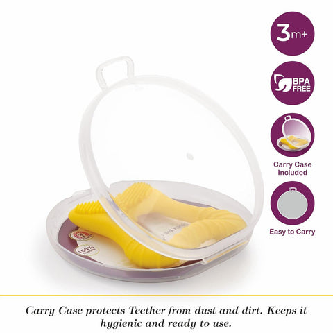 Yellow Tooth Shape Silicone Teether With Carry Case