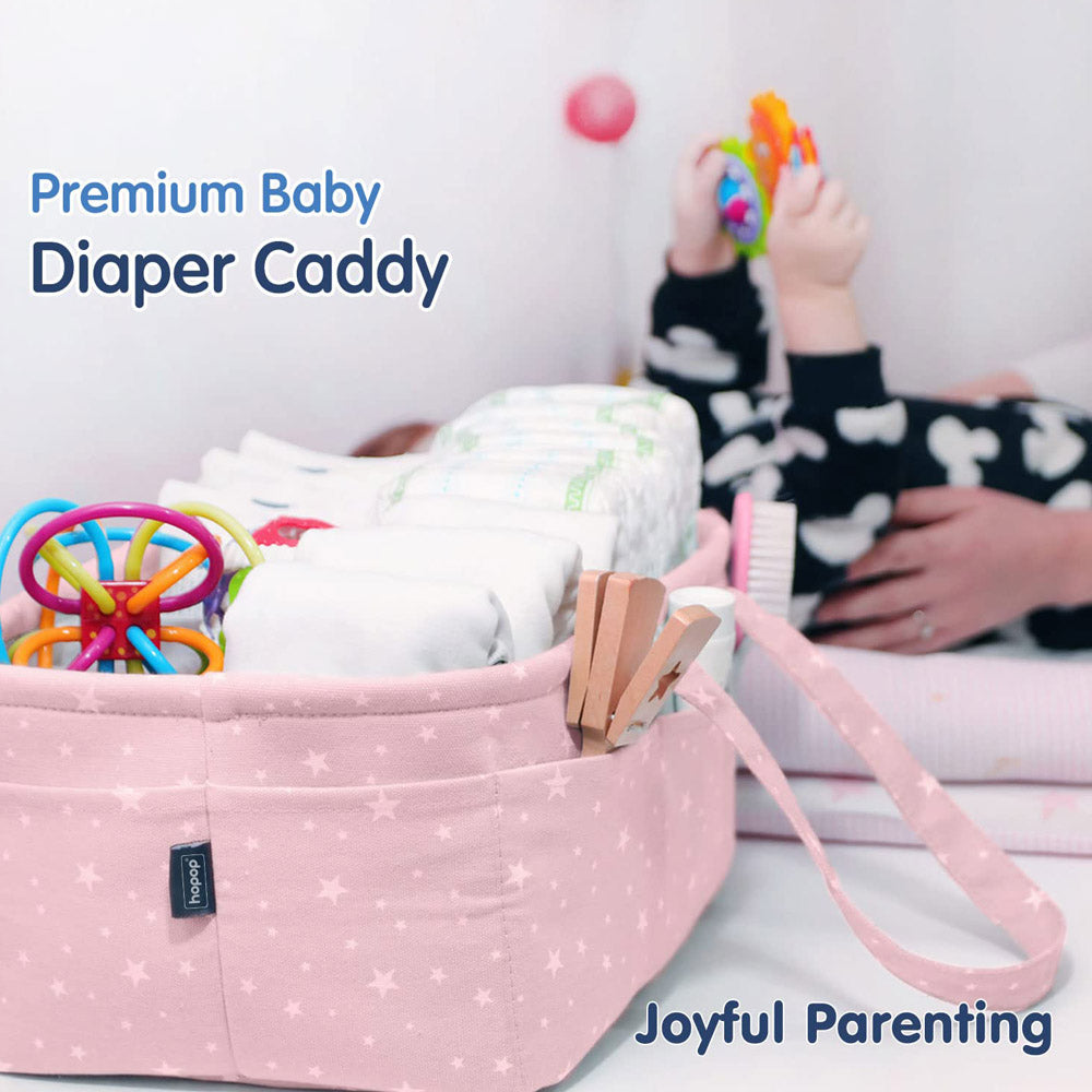 Pink And Grey Baby Diaper Caddy Organizer