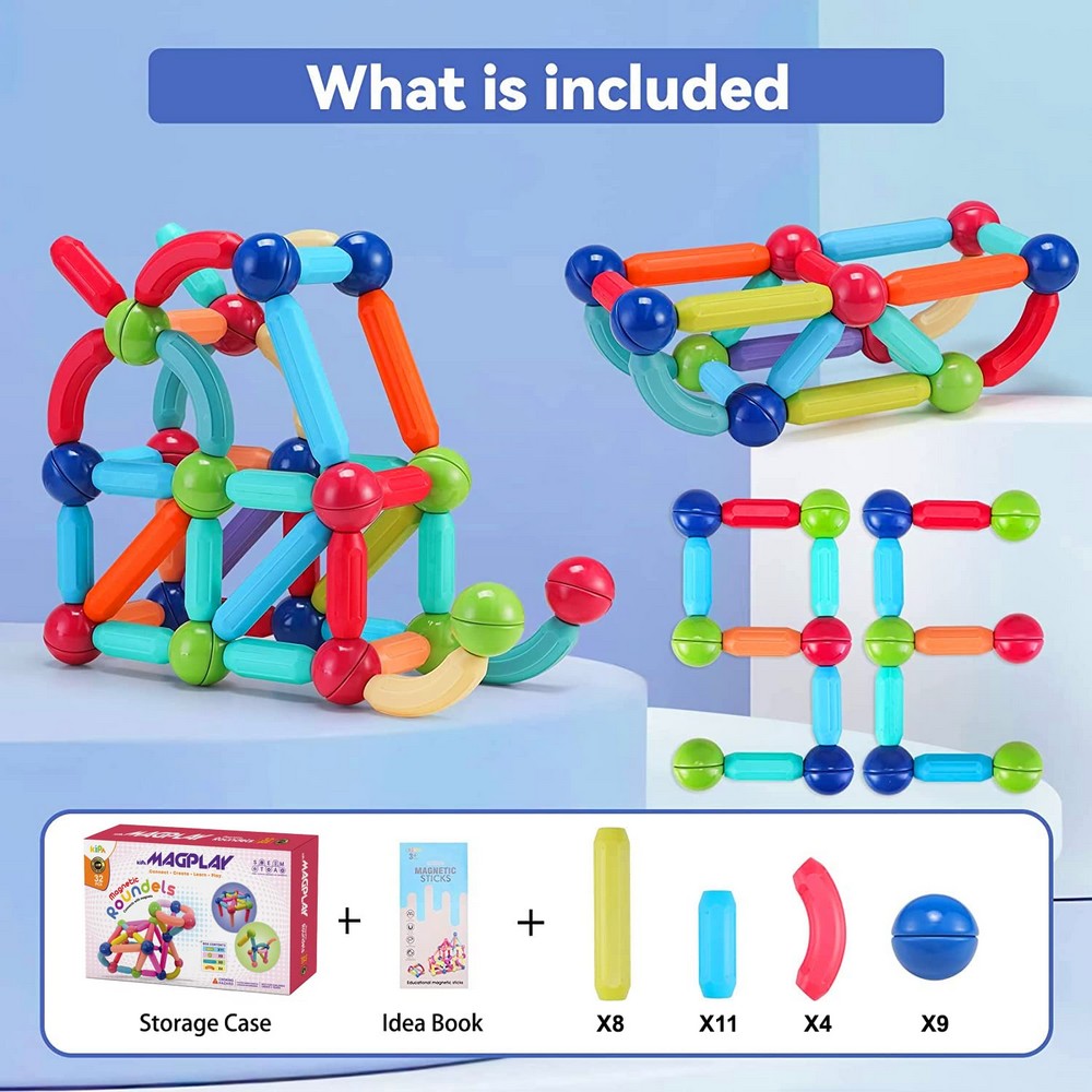 Mutlicolor Roundels Magnetic Balls And Stick Set - 32Pcs