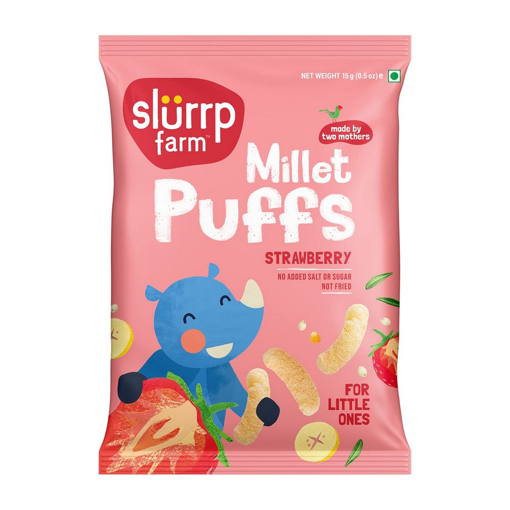 Strawberry Flavour Teething Millet Puffs - 15gm