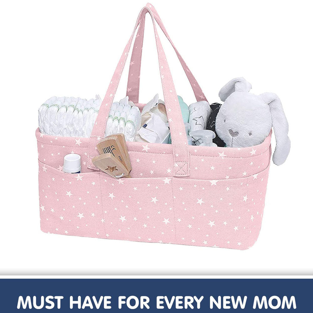Pink And Grey Baby Diaper Caddy Organizer