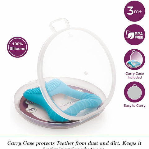 Blue Tooth Shape Silicone Teether With Carry Case