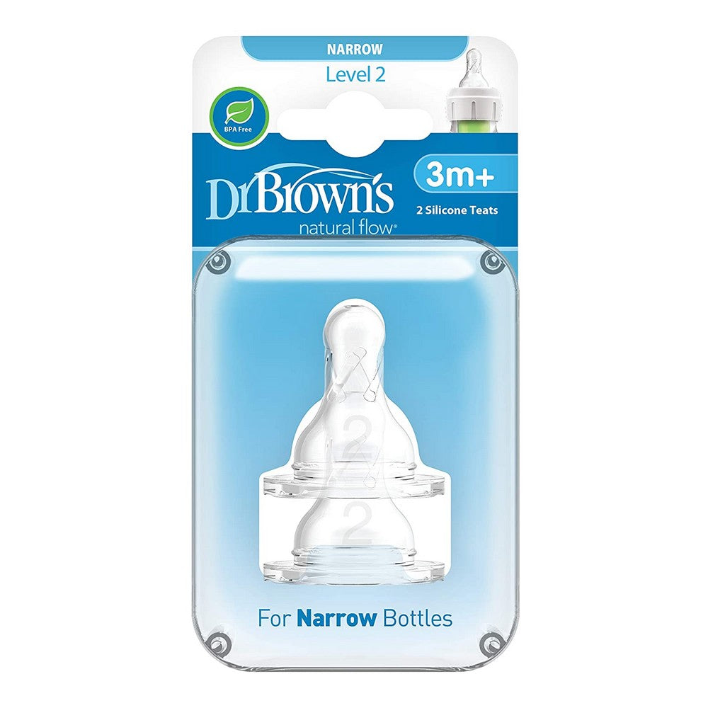 Dr Brown Level 2 Natural Flow Silicone Narrow Teats - Pack Of 2 (3months+)